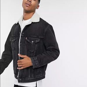 Levi’s Vintage Black Washed Denim Sherpa Lined Trucker Jacket